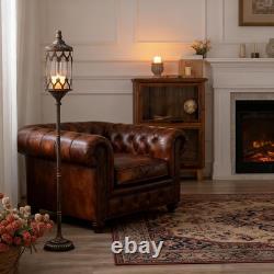 Vintage Floor Candelabra 41 Antique Gold Metal Candle Holder Glass Lantern