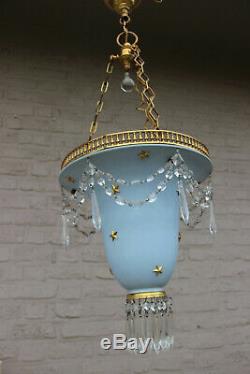 Vintage French 1980 pendant lantern chandelier stars pendant glass drops