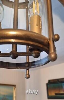 Vintage French Brass Cylindrical Hall Porch Pendant Lantern Light VGC