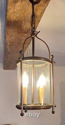 Vintage French Brass Cylindrical Hall Porch Pendant Lantern Light VGC