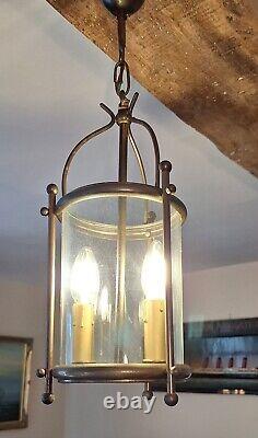 Vintage French Brass Cylindrical Hall Porch Pendant Lantern Light VGC