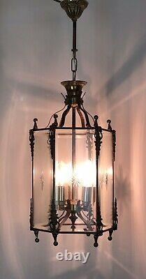 Vintage French Gilt Bronze Lantern 3 Light Pendant