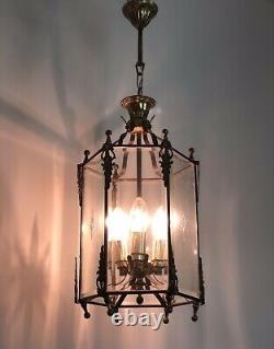 Vintage French Gilt Bronze Lantern 3 Light Pendant