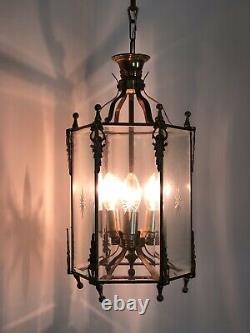 Vintage French Gilt Bronze Lantern 3 Light Pendant