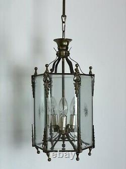 Vintage French Gilt Bronze Lantern 3 Light Pendant