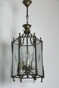 Vintage French Gilt Bronze Lantern 3 Light Pendant