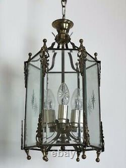 Vintage French Gilt Bronze Lantern 3 Light Pendant