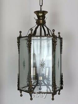 Vintage French Gilt Bronze Lantern 3 Light Pendant