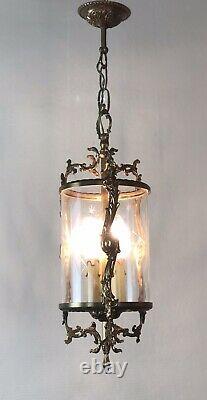 Vintage French Gilt Bronze Three Light Hall Lantern Pendant