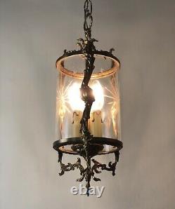 Vintage French Gilt Bronze Three Light Hall Lantern Pendant