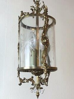 Vintage French Gilt Bronze Three Light Hall Lantern Pendant