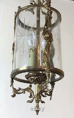 Vintage French Gilt Bronze Three Light Hall Lantern Pendant