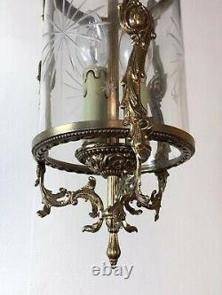 Vintage French Gilt Bronze Three Light Hall Lantern Pendant