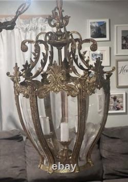 Vintage French Rococo Style Brass Pendant Light Shade Lantern Elaborate