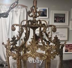 Vintage French Rococo Style Brass Pendant Light Shade Lantern Elaborate