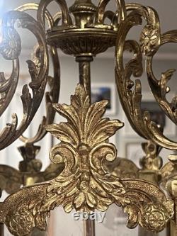 Vintage French Rococo Style Brass Pendant Light Shade Lantern Elaborate