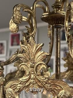 Vintage French Rococo Style Brass Pendant Light Shade Lantern Elaborate
