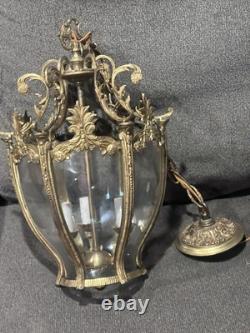Vintage French Rococo Style Brass Pendant Light Shade Lantern Elaborate