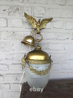 Vintage French brass EAgle crystal glass acorn shade lantern lamp chandelier ram