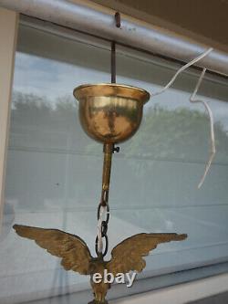 Vintage French brass EAgle crystal glass acorn shade lantern lamp chandelier ram