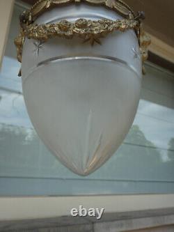 Vintage French brass EAgle crystal glass acorn shade lantern lamp chandelier ram
