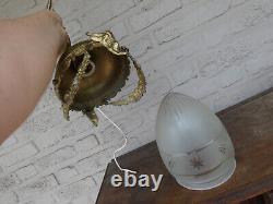 Vintage French brass EAgle crystal glass acorn shade lantern lamp chandelier ram