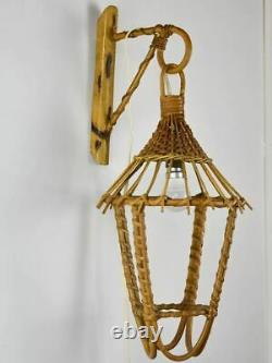 Vintage French cane wicker wall lantern 20½