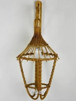 Vintage French cane wicker wall lantern 20½