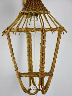 Vintage French cane wicker wall lantern 20½