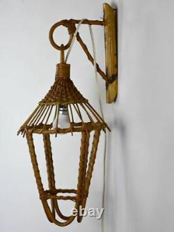 Vintage French cane wicker wall lantern 20½