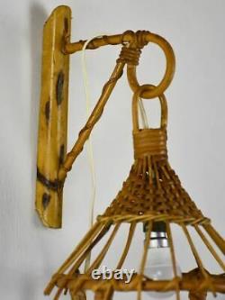 Vintage French cane wicker wall lantern 20½