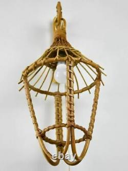 Vintage French cane wicker wall lantern 20½