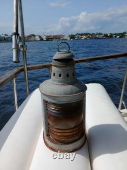 Vintage Galvanized Steel Nautical Lantern Antique Marine Boat Light Fresnel Lens