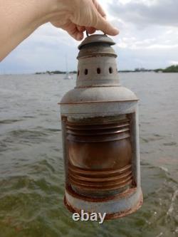 Vintage Galvanized Steel Nautical Lantern Antique Marine Boat Light Fresnel Lens