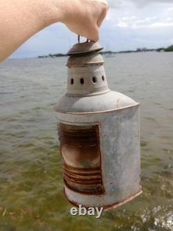 Vintage Galvanized Steel Nautical Lantern Antique Marine Boat Light Fresnel Lens