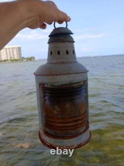 Vintage Galvanized Steel Nautical Lantern Antique Marine Boat Light Fresnel Lens