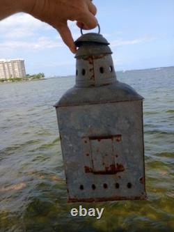 Vintage Galvanized Steel Nautical Lantern Antique Marine Boat Light Fresnel Lens Vintage Galvanized Steel Nautical Lantern Antique Marine Boat Light Fresnel Lens