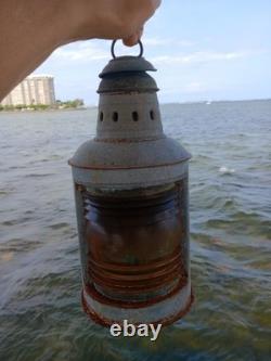 Vintage Galvanized Steel Nautical Lantern Antique Marine Boat Light Fresnel Lens