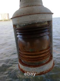 Vintage Galvanized Steel Nautical Lantern Antique Marine Boat Light Fresnel Lens