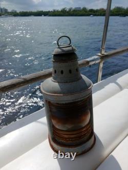 Vintage Galvanized Steel Nautical Lantern Antique Marine Boat Light Fresnel Lens