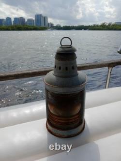Vintage Galvanized Steel Nautical Lantern Antique Marine Boat Light Fresnel Lens