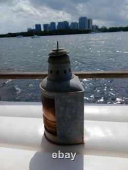Vintage Galvanized Steel Nautical Lantern Antique Marine Boat Light Fresnel Lens