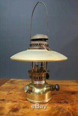 Vintage Geniol 150 CP Brass Kerosene Pressure Lantern Camp Lamp & Shade Germany