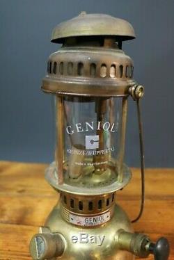 Vintage Geniol 150 CP Brass Kerosene Pressure Lantern Camp Lamp & Shade Germany