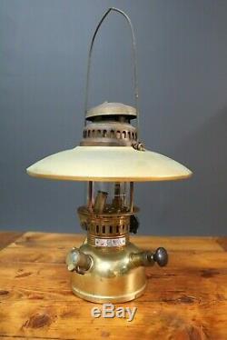 Vintage Geniol 150 CP Brass Kerosene Pressure Lantern Camp Lamp & Shade Germany