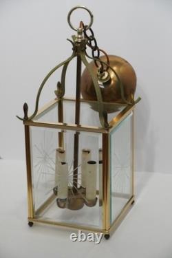 Vintage Georgian Style Brass 4-Light Hall Lantern With Cut Glass Panels