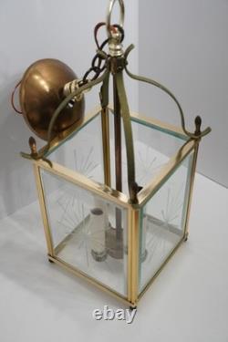 Vintage Georgian Style Brass 4-Light Hall Lantern With Cut Glass Panels