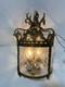 Vintage Gilt Brass Foyer Lantern Chandelier with 2 Lights and Etched Round Glass
