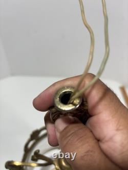 Vintage Gilt Brass Foyer Lantern Chandelier with 2 Lights and Etched Round Glass