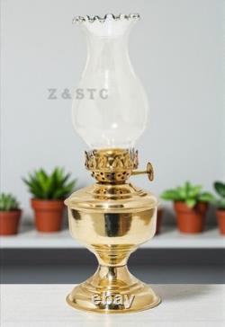 Vintage Glass & Brass Oil Lamp 9.5 Tall Antique Table Lantern for Home Decor